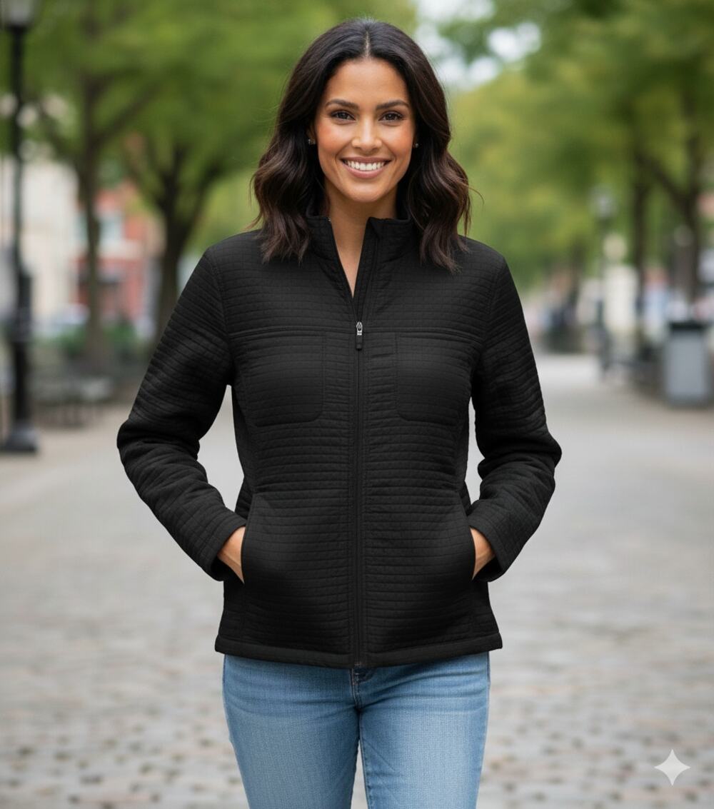 Chico's 1 Women Medium Black Quilted Pocket Lightweight Full Zipper jacket